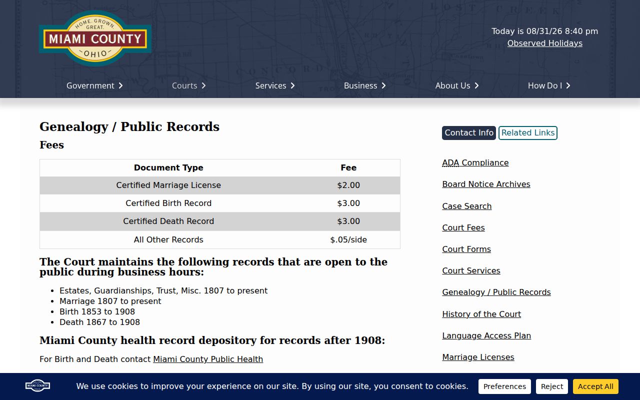 Miami County civil docket Probate genealogy and public records resource