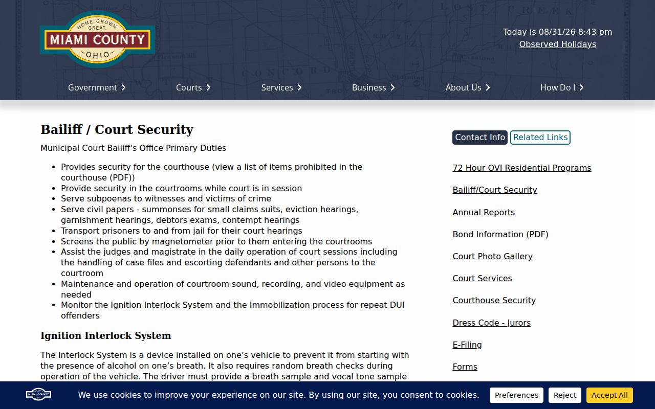 Miami County court calendar Municipal Court security information