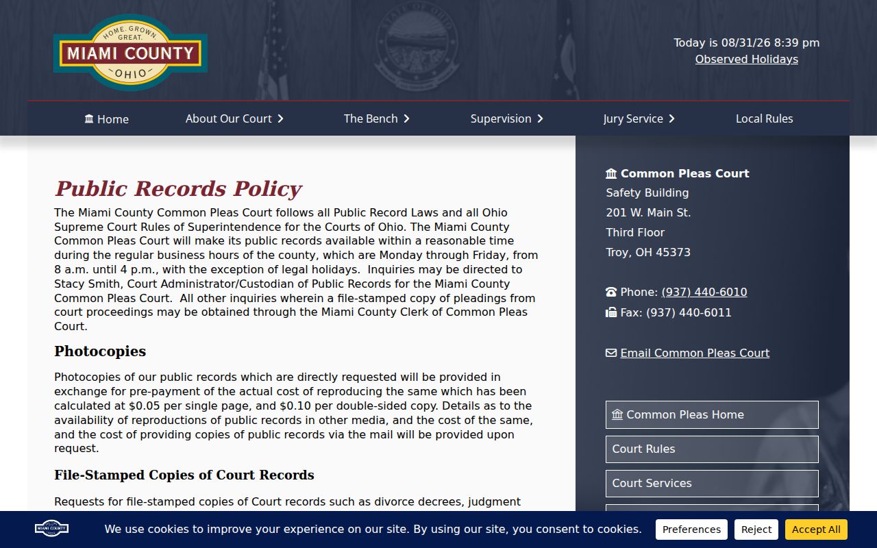 Miami County court records Common Pleas public records policy