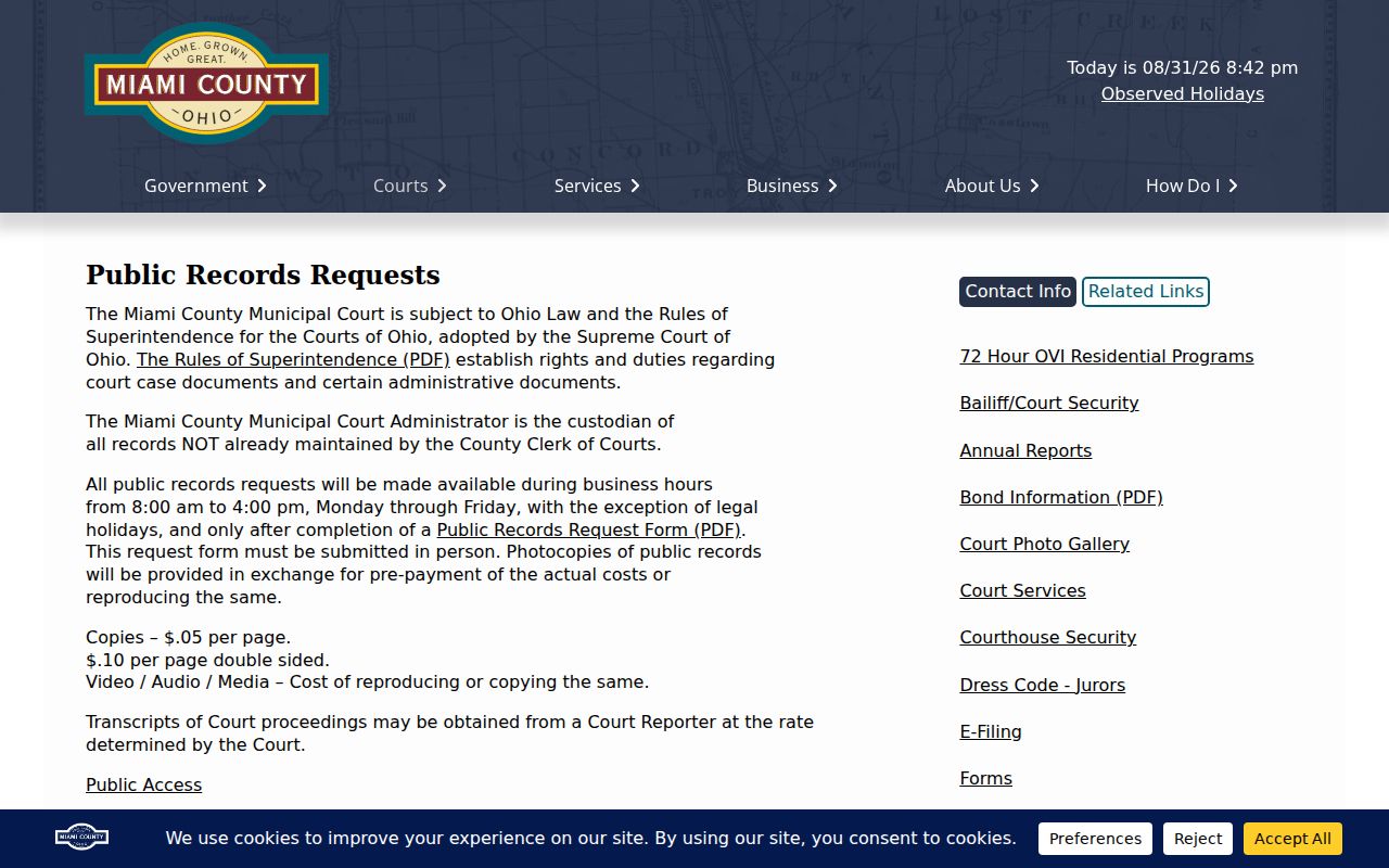 Miami County court records Municipal Court request instructions