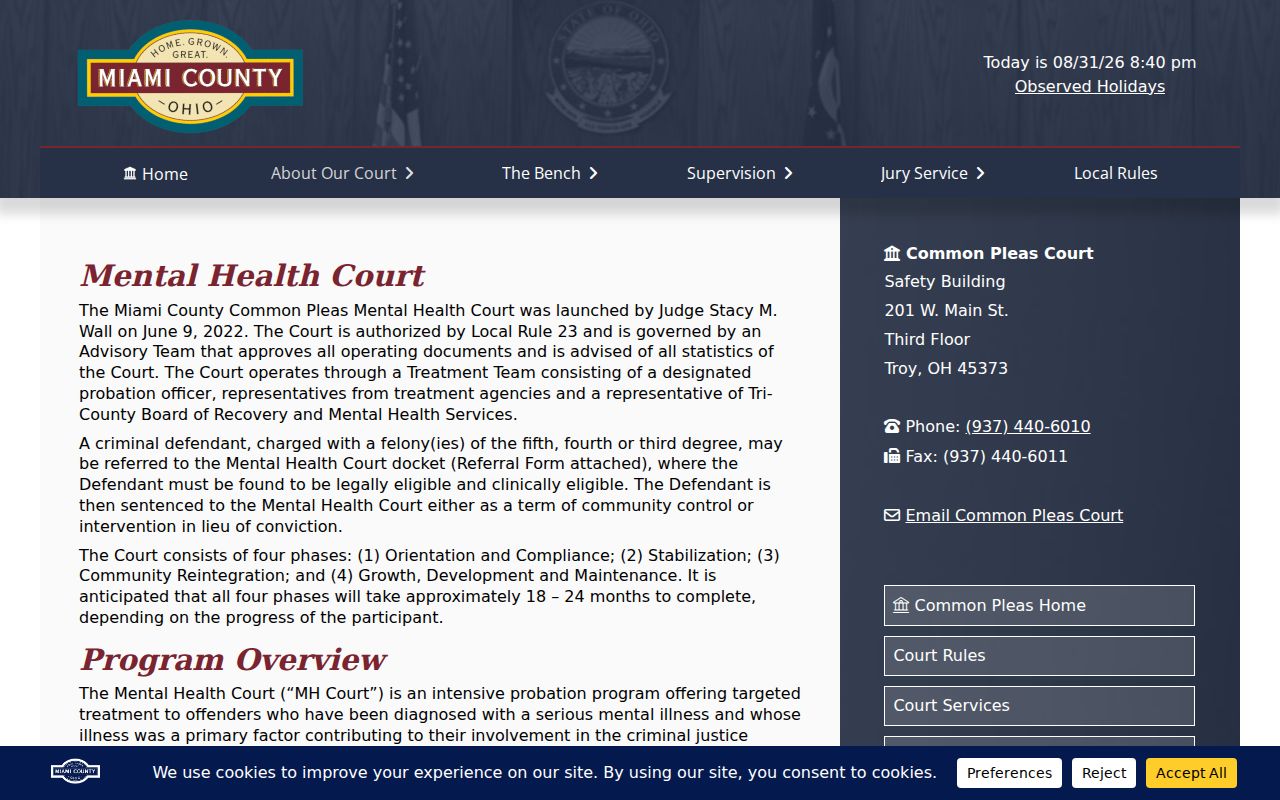 Miami County criminal docket Mental Health Court program information