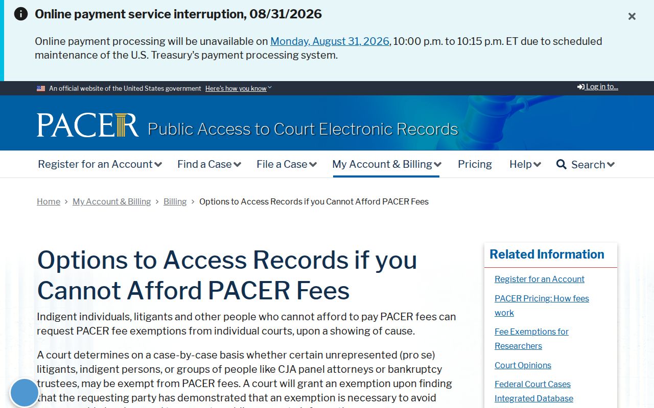 Huber Heights court docket PACER federal records access policy
