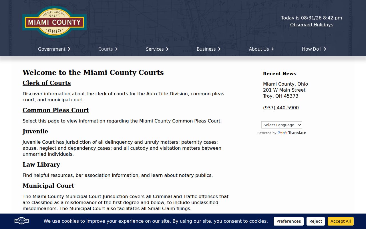 Miami County court docket court-system directory