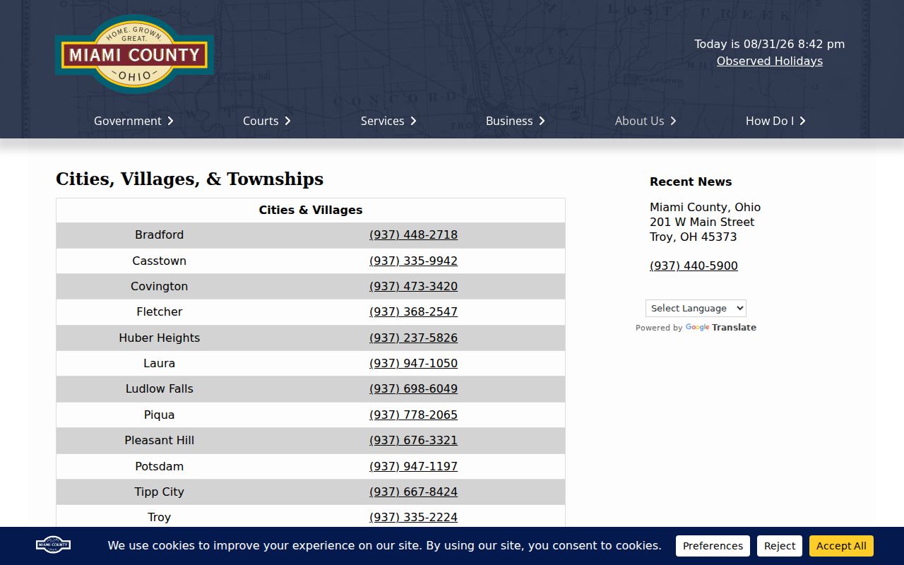 Miami County court docket cities and township directory
