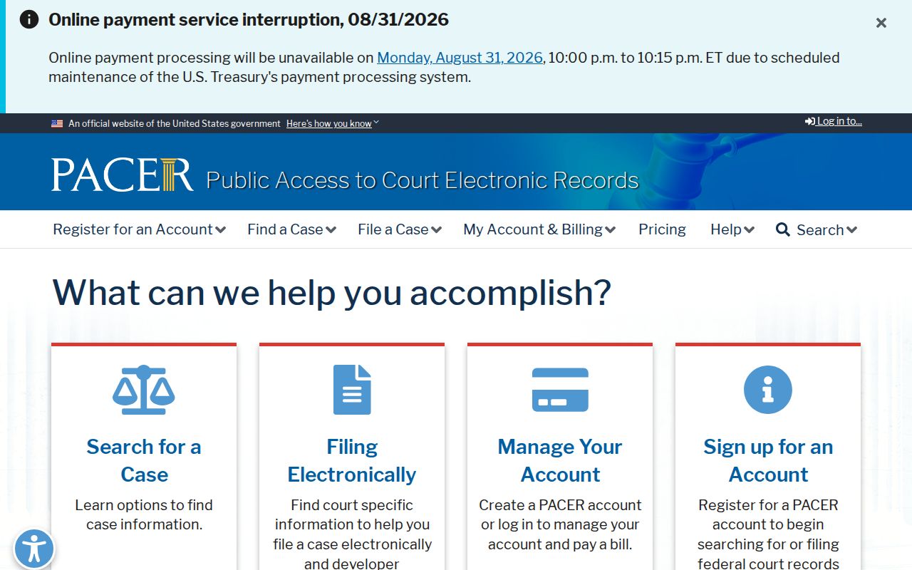 Tipp City court docket federal PACER record access source