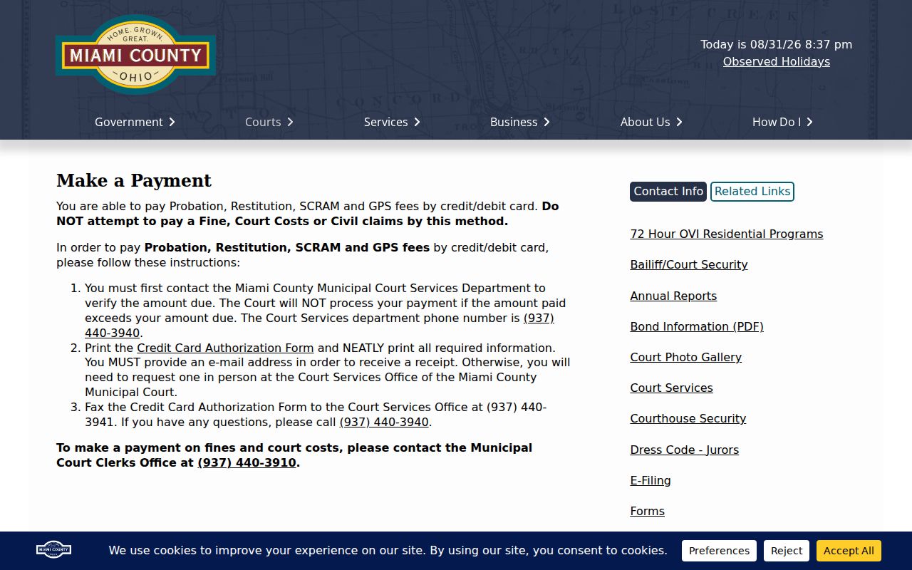 Miami County traffic court records municipal payment information
