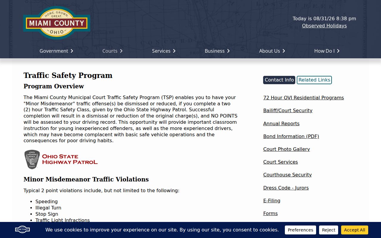 Miami County traffic court records Traffic Safety Program information