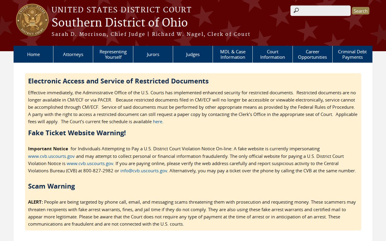 Union court docket Southern District of Ohio federal court record source